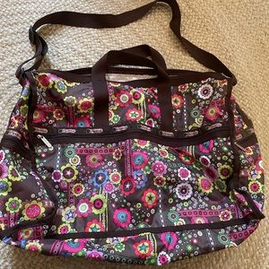 Le Sportsac Large Weekender in Brown and Neon